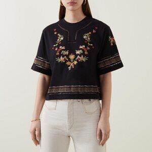 Hayley Menzies Women's Black Maya Embroidered Cropped T-Shirt Size L